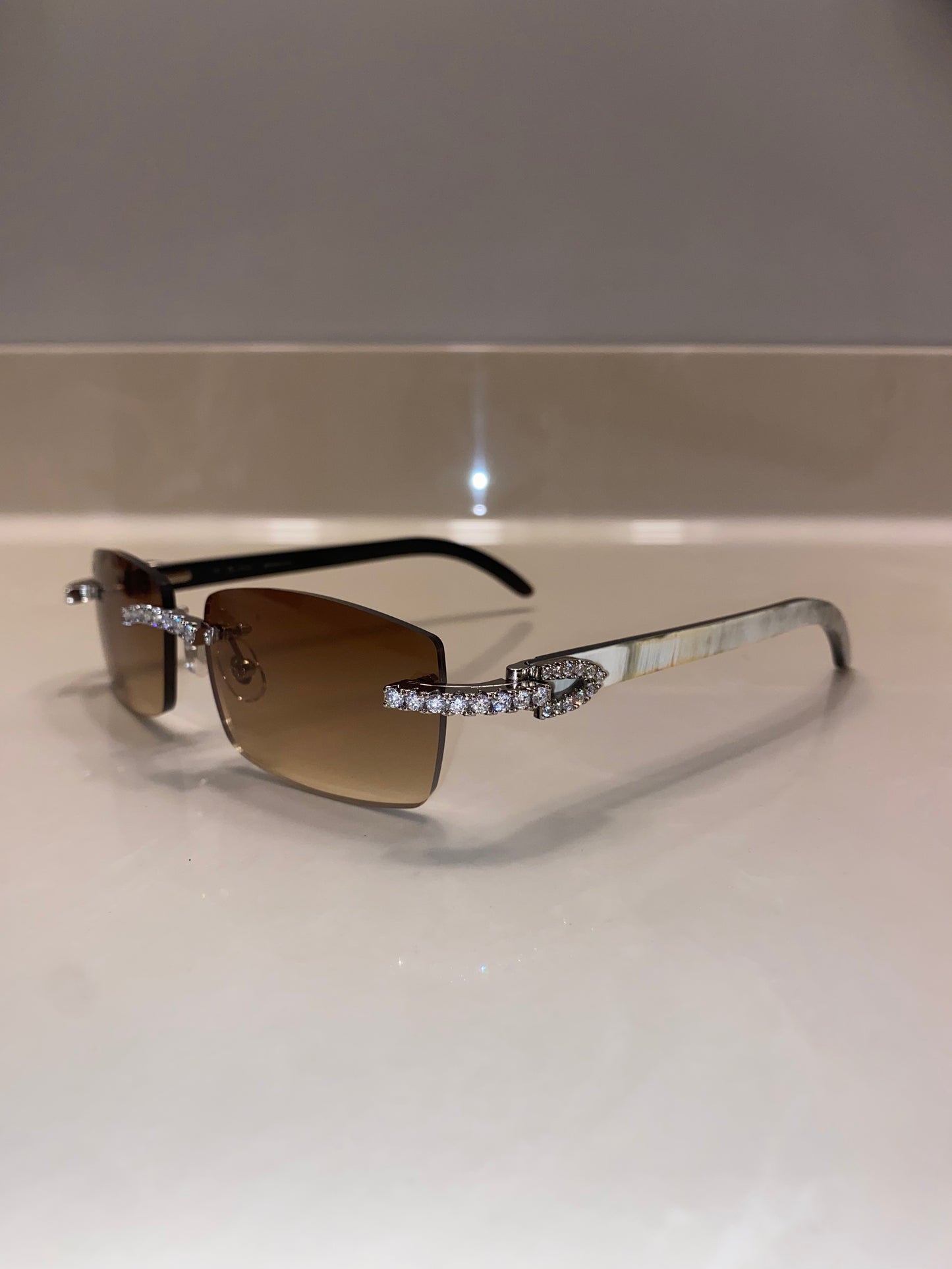 Moissanite iced out buffalo horn glasses