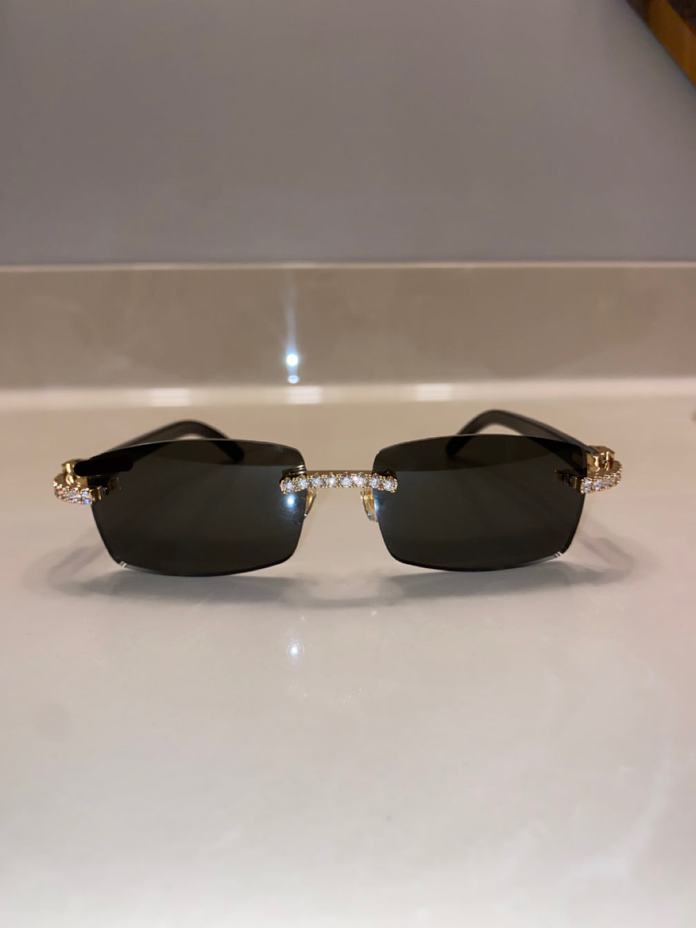 Iced out moissanite Rimless Sunglasses Detroit style sunglasses