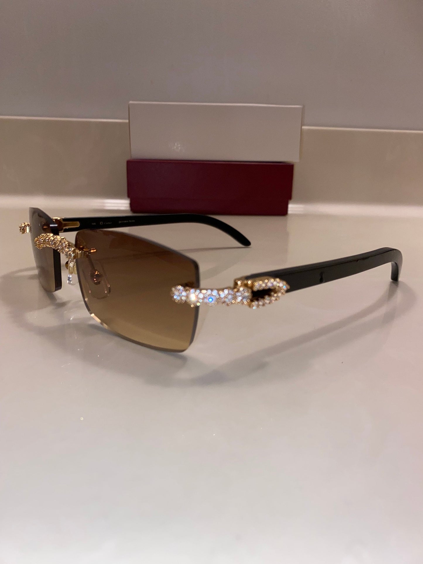 Iced out Rimless Sunglasses Detroit style Black Buffs