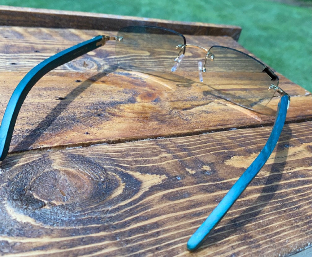 Teal Rimless Sunglasses Detroit style Buffs