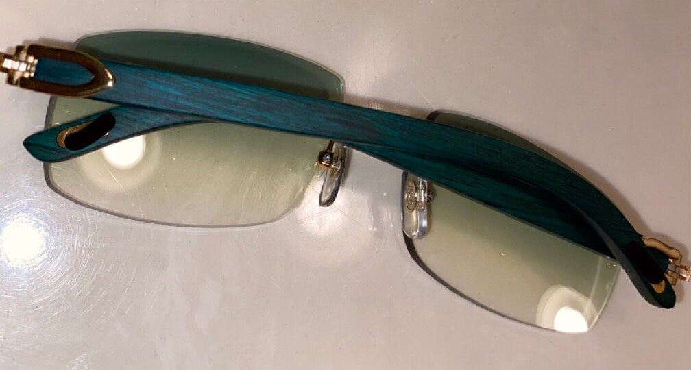 Teal Rimless Sunglasses Detroit style Buffs