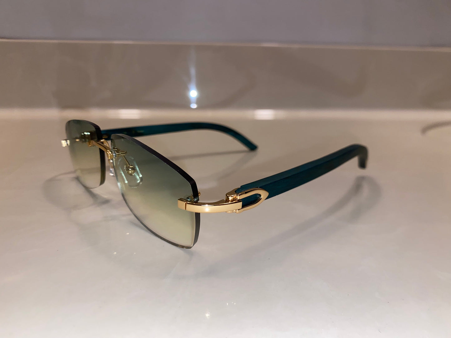 Teal Rimless Sunglasses Detroit style Buffs