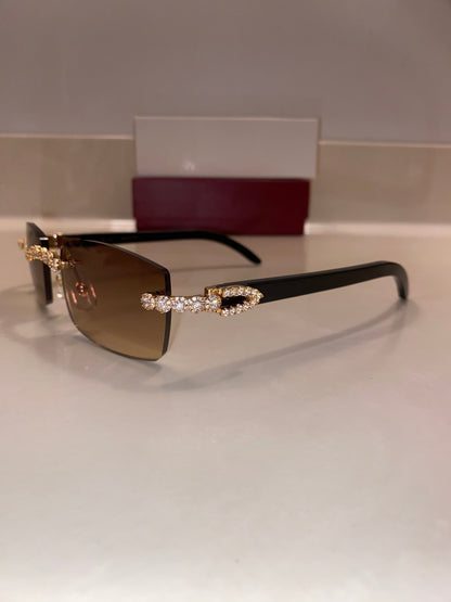 Iced out Rimless Sunglasses Detroit style Black Buffs